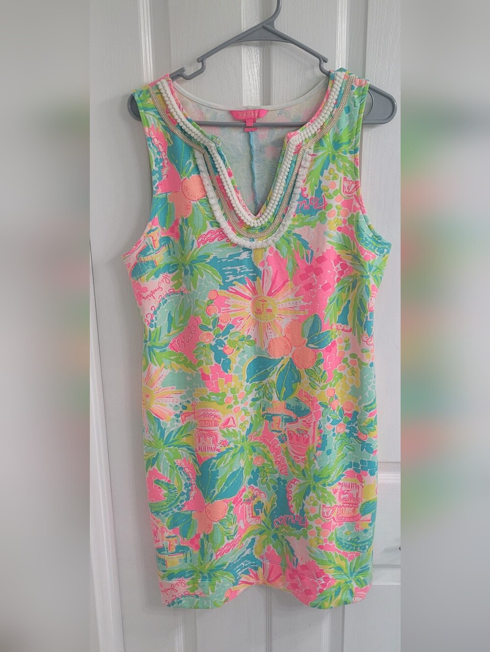 Lilly Pulitzer Harper Multicolor Beaded V-Neck Tropical Mini Dress - Picture 7 of 12